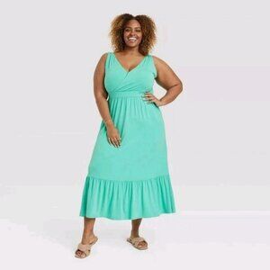 Ava & Viv Sleeveless V-Neck Maxi Dress Aqua Green 3X